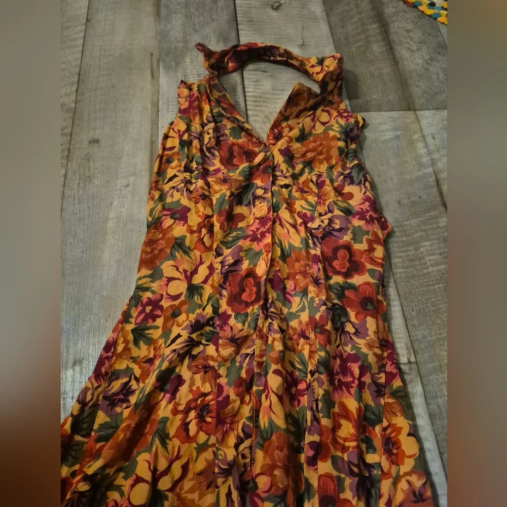 Joni Blair Dress Maxi Halter Button Down Vibrant Floral Vintage 3/S - Picture 4 of 5